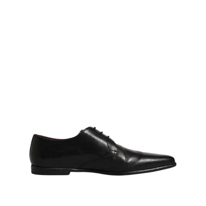 Dolce & Gabbana Black Leather Lace Up Men Derby Formal Shoes