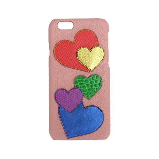 Dolce & Gabbana Chic Pink Leather Heart-Embellished Phone Cover Dolce & Gabbana Rosy Brown