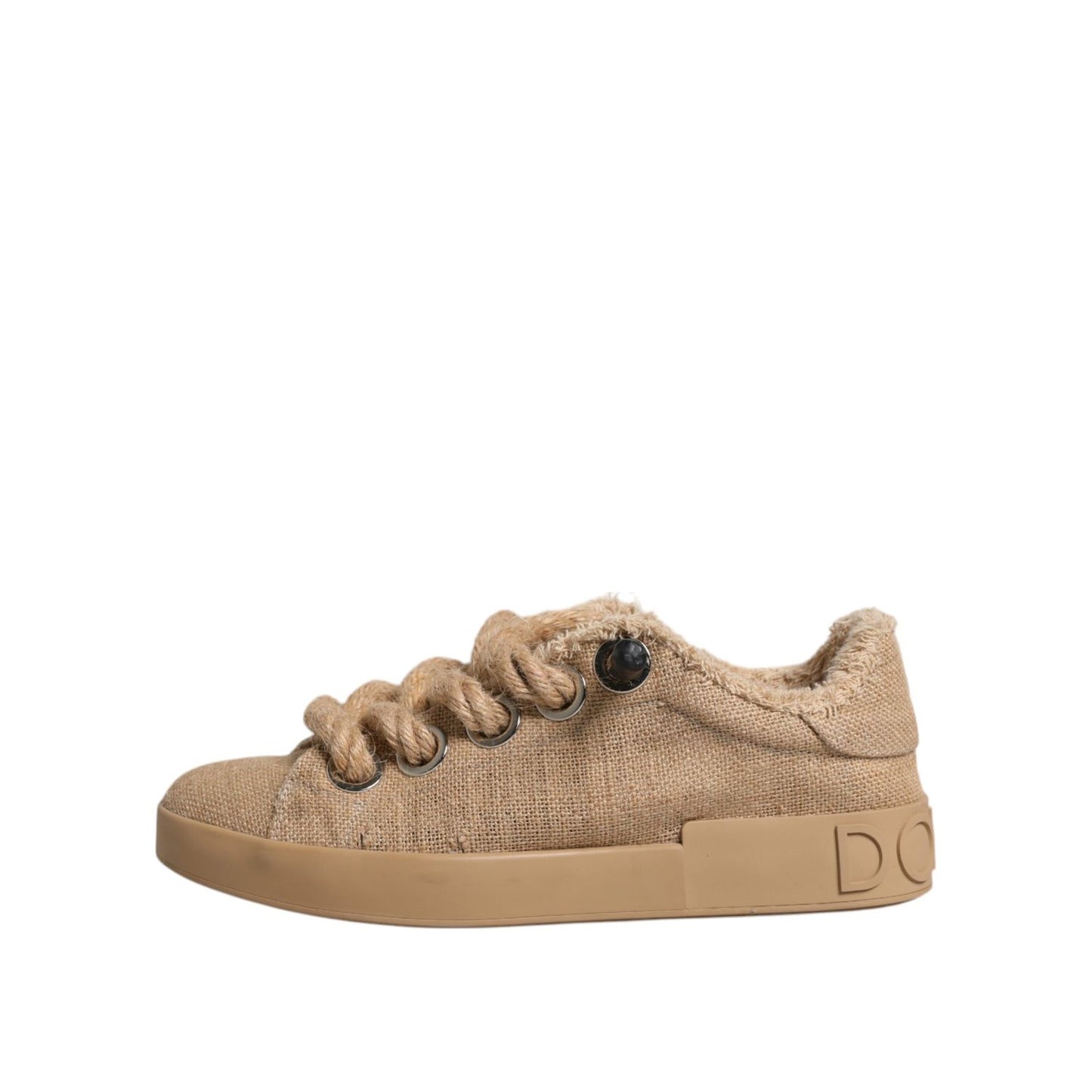 Dolce & Gabbana Brown Jute Fabric Low Top Men Sneakers Shoes