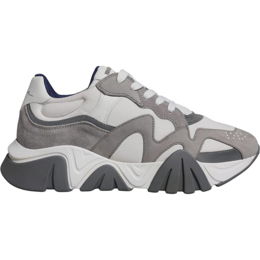 Versace Grey Leather Neoprene Chunky Low Top Squalo Sneakers Shoes
