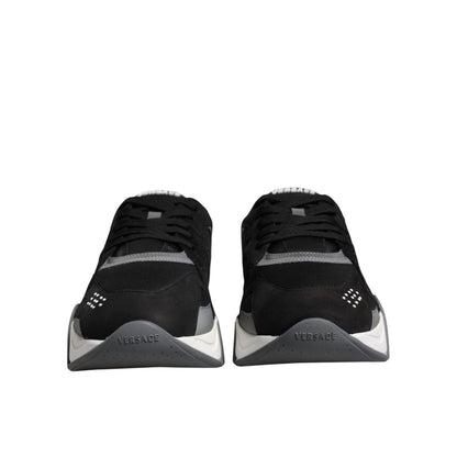 Versace Black Leather Neoprene Chunky Low Top Sneakers Squalo Shoes