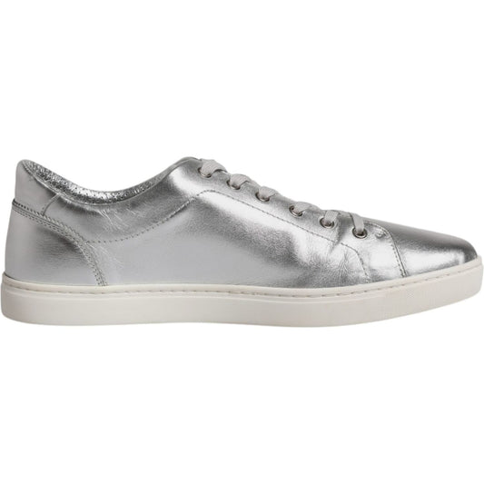 Dolce & Gabbana Silver London Low Top Leather Sneakers Shoes Dolce & Gabbana Gray