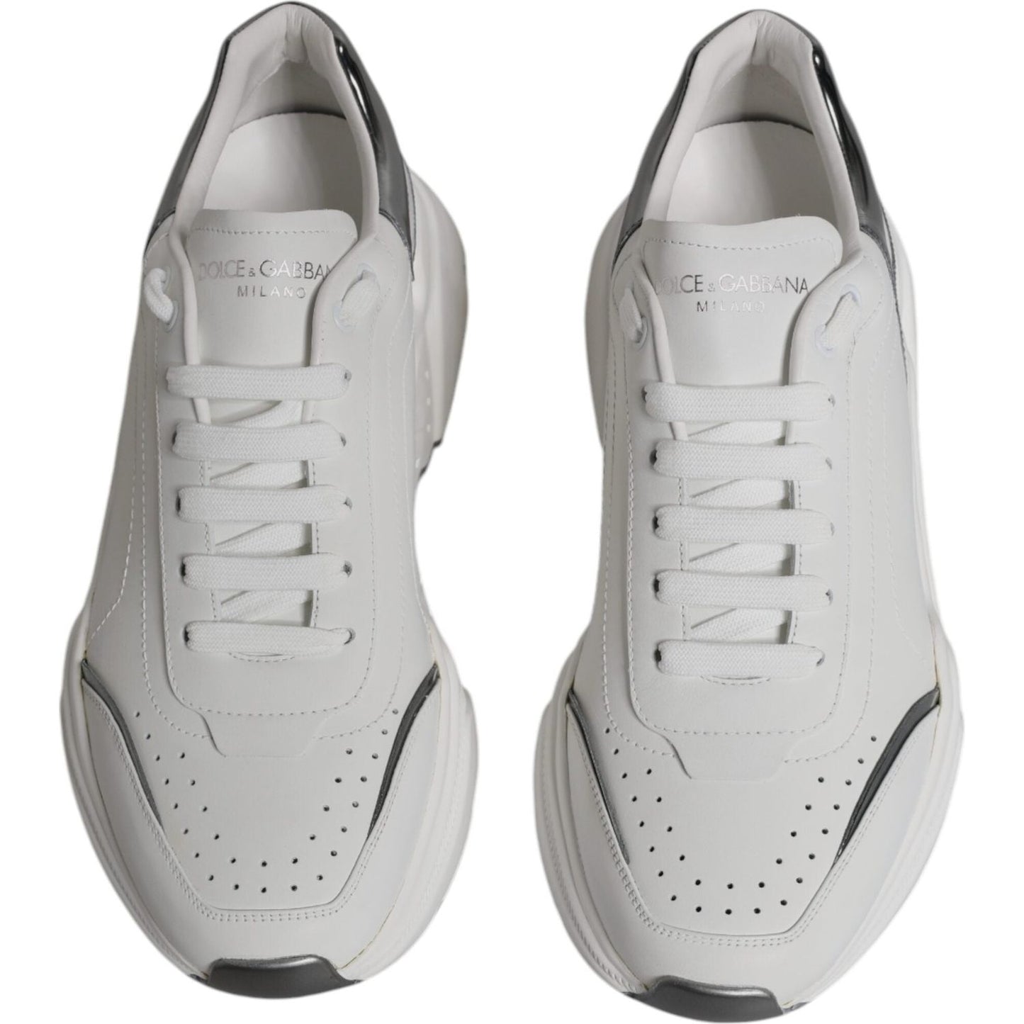 Dolce & Gabbana White Silver DAYMASTER Leather Sneakers Shoes MV6430