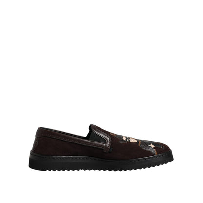 Dolce & Gabbana Brown Suede DG Family Slip On Flats Shoes
