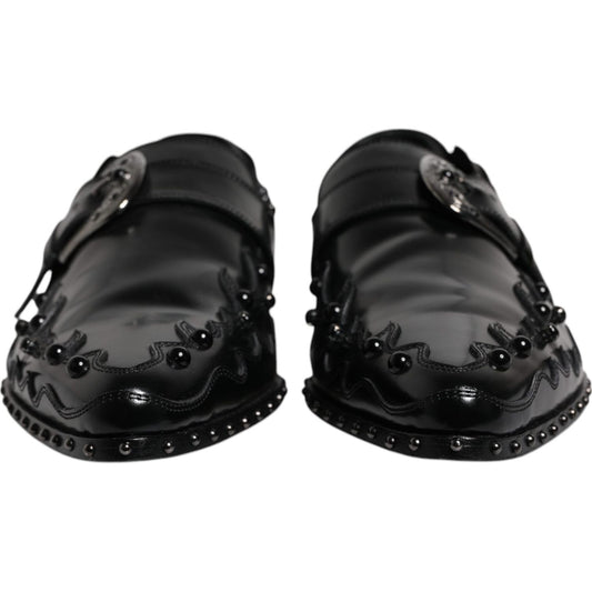 Dolce & Gabbana Dolce & Gabbana Black Embellished Derby Monk Strap Shoes MV6548-44 1728,67345645728,Black,Dolce & Gabbana,EU44/US11,Formal - Men - Shoes,Material: 100% Calf Leather,Men,Men - Shoes,Preowned / Defect,Shoes