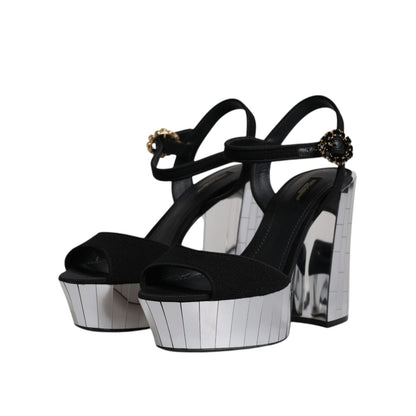 Dolce & Gabbana Black Mirror Heels Platform Sandals Shoes