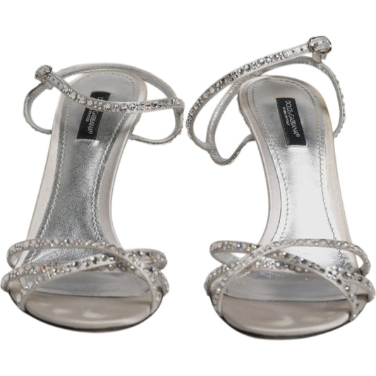 Dolce & Gabbana Dolce & Gabbana Silver Crystal Ankle Strap Sandals Shoes LA11990-38 1728,67345645728,Dolce & Gabbana,EU38/US7.5,EU40/US9.5,Material: 31% Silk 67% Viscose 2% Leather,Preowned / Defect,Sandals - Women - Shoes,Shoes,Silver,Women,Women - Shoes