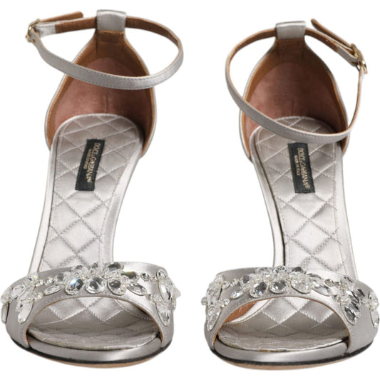 Dolce & Gabbana Dolce & Gabbana Silver Ankle Strap Crystal Sandals Shoes LA12003-37 1728,67345645728,Dolce & Gabbana,EU37/US7,Material: 68% Viscose 32% Silk,Preowned / Defect,Sandals - Women - Shoes,Shoes,Silver,Women,Women - Shoes