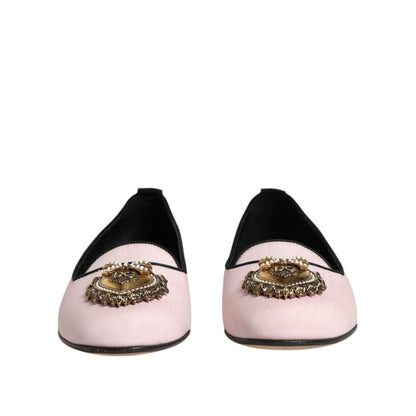 Dolce & Gabbana Light Pink Velvet Slip On Loafers Flats Shoes