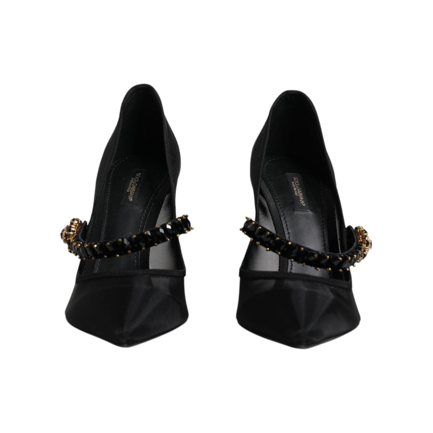 Dolce & Gabbana Black Mesh Mary Jane Crystal Heel Pump Shoes