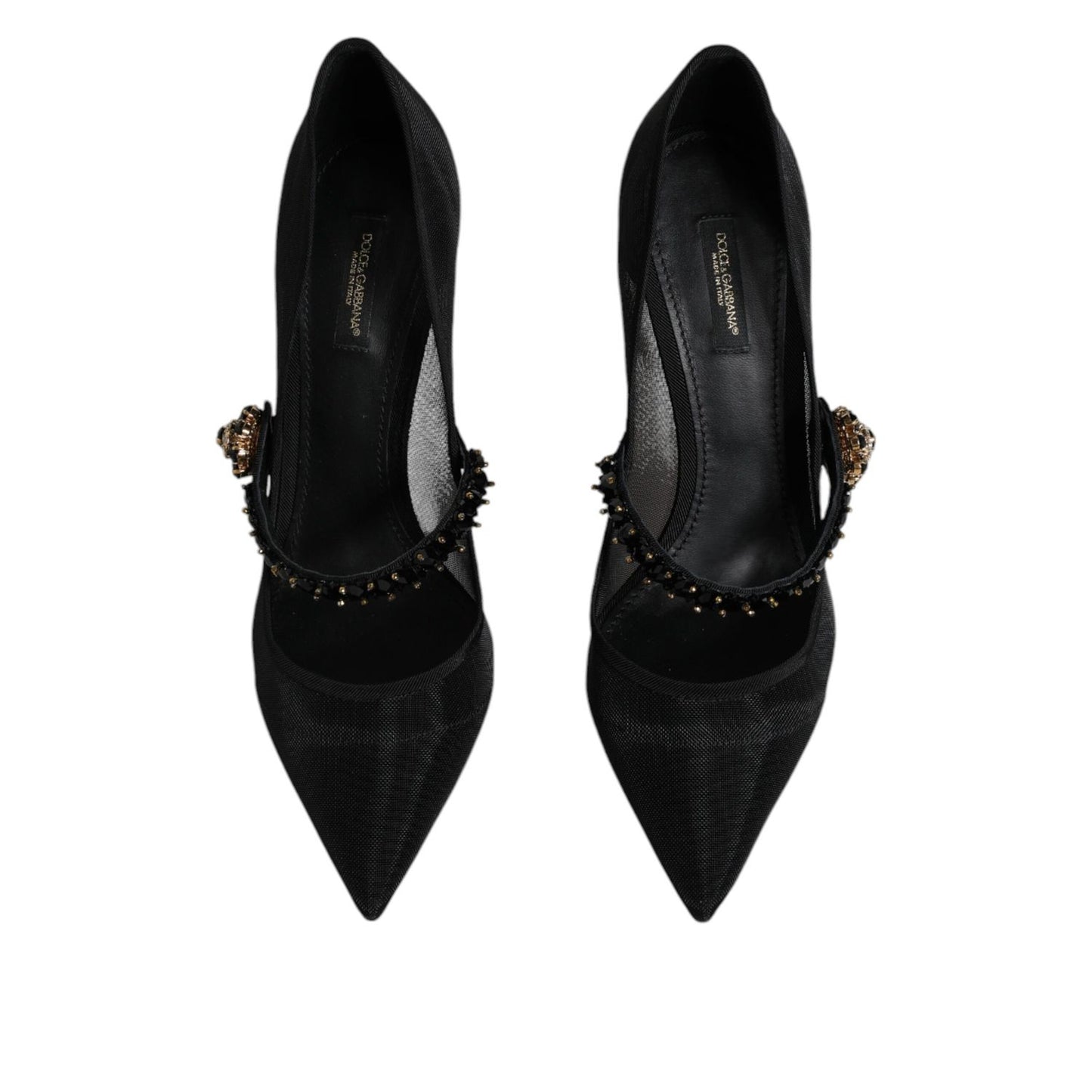 Dolce & Gabbana Black Mesh Mary Jane Crystal Heel Pump Shoes