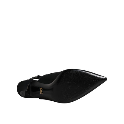 Dolce & Gabbana Black Embellished Charmeuse Slingback Shoes