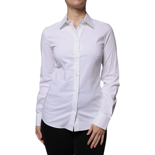 Dolce & Gabbana White Cotton Collared Long Sleeves Shirt Top Dolce & Gabbana Light Gray