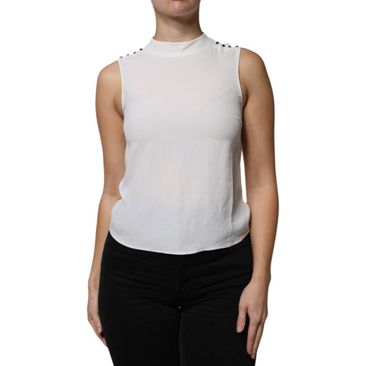 Patrizia Pepe White Mock Neckline Sleeveless Tank Blouse Top Patrizia Pepe Black