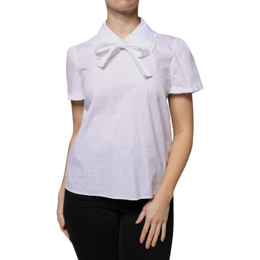 Valentino White Cotton Short Sleeves Collared Blouse Top Valentino Thistle