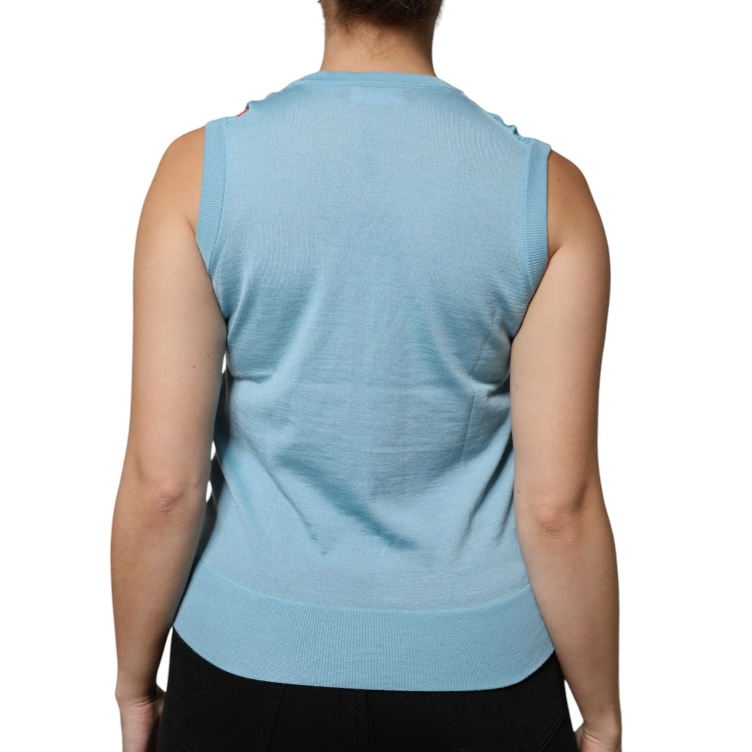 Dolce & Gabbana Blue Drawing Cashmere Sleeveless Tank Top