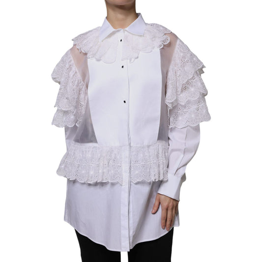 Dolce & Gabbana White Cotton Poplin Shirt Dress Blouse Top Dolce & Gabbana Thistle