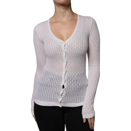 Dolce & Gabbana White Silk Button Down Cardigan Sweater Dolce & Gabbana Gray