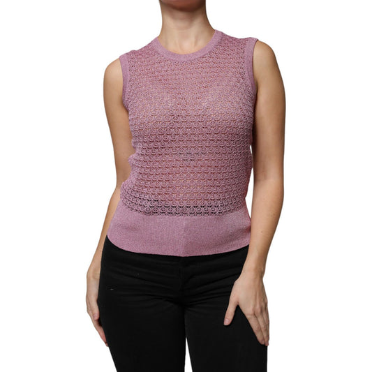Dolce & Gabbana Dolce & Gabbana Pink Mesh See Through Sleeveless Tank Top TSH86799-44