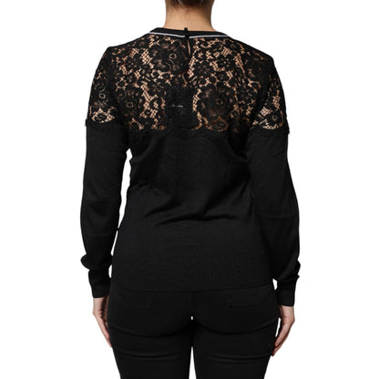 Dolce & Gabbana Black Floral Lace Silk Pullover Blouse Top
