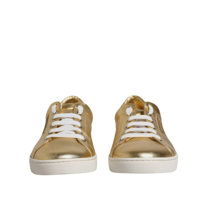 Dolce & Gabbana Gold Leather Logo London Men Sneakers Shoes