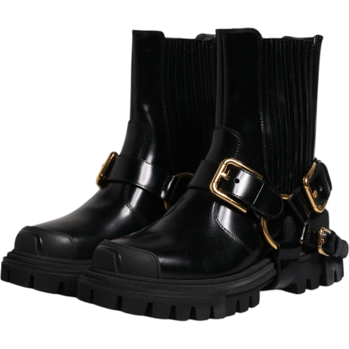 Dolce & Gabbana Black Leather Slip On Stretch Trekking Boots Shoes MV6591-37.5