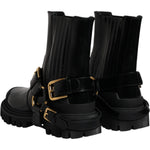 Dolce & Gabbana Black Leather Slip On Stretch Trekking Boots Shoes MV6591-37.5