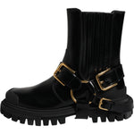 Dolce & Gabbana Black Leather Slip On Stretch Trekking Boots Shoes MV6591-37.5