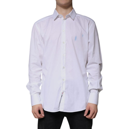 Dolce & Gabbana Dolce & Gabbana White Cotton Long Sleeve GOLD Dress Shirt TSH86338-42 1728,67345645728,Clothing,Dolce & Gabbana,IT42 | XL,Material: 96% Cotton 4% Elastane,Men,Men - Clothing,Preowned / Defect,Shirts - Men - Clothing,White