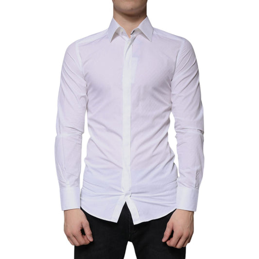 Dolce & Gabbana White Cotton Long Sleeve GOLD Dress Shirt TSH86340-38