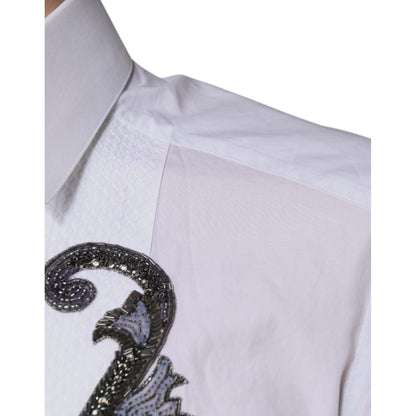 Dolce & Gabbana White Slim Fit Baroque GOLD Men Dress Shirt