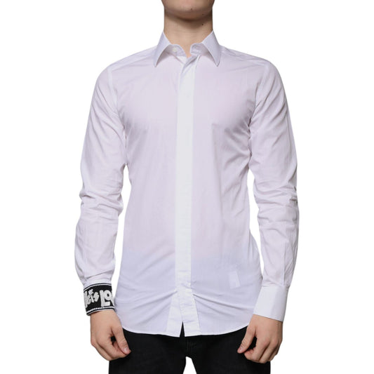 Dolce & Gabbana White Cotton Slim Fit GOLD Men Dress Shirt TSH86477-39