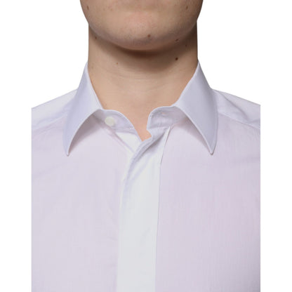 Dolce & Gabbana White Cotton Slim Fit GOLD Men Dress Shirt