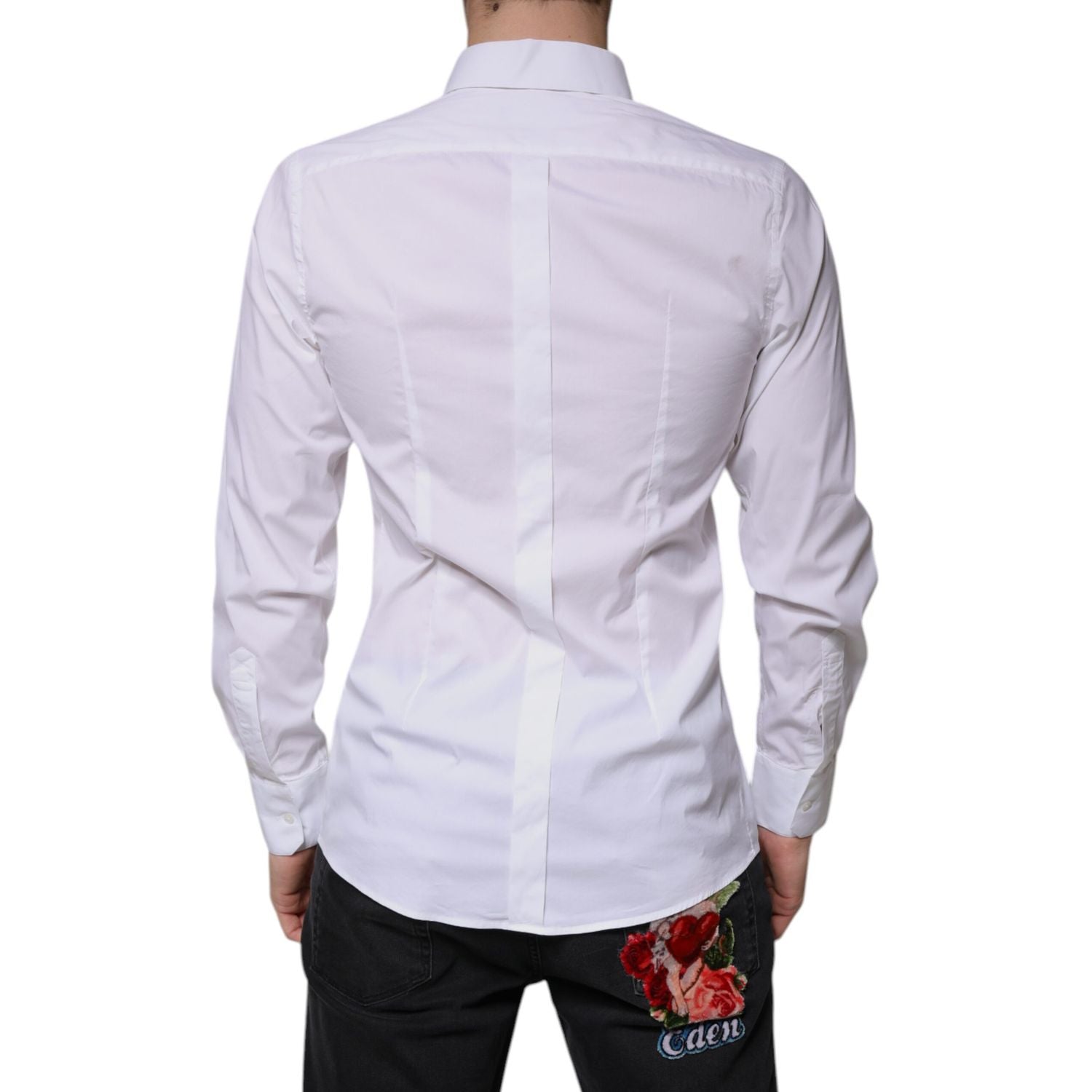 Dolce & Gabbana White Cotton Long Sleeve GOLD Dress Shirt