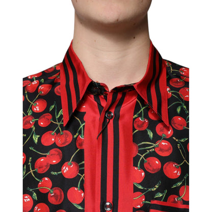 Dolce & Gabbana Black Cherry Silk Button Down Casual Shirt
