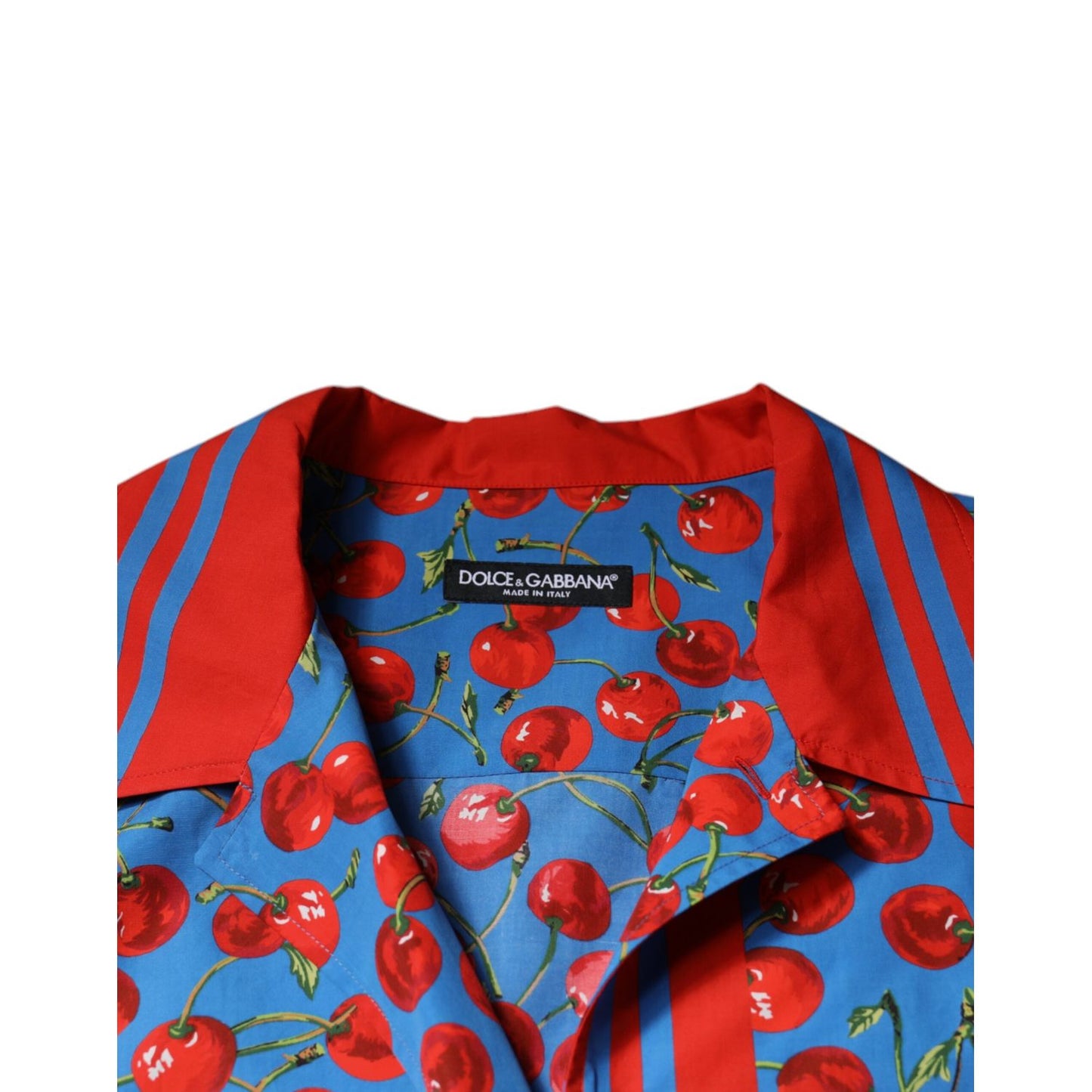 Dolce & Gabbana Blue Cherry Cotton Button Down Casual Shirt