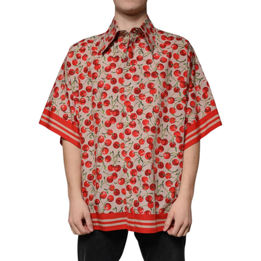 Dolce & Gabbana Beige Cherry Button Down Men Casual Shirt