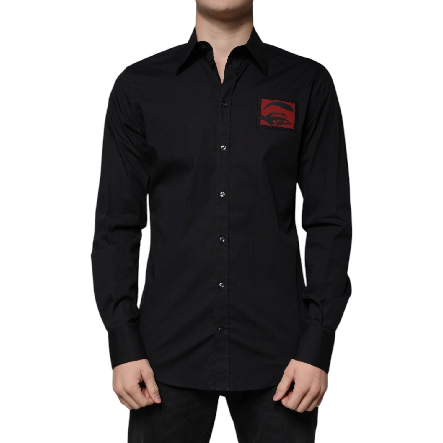 Dolce & Gabbana Black Eye Patch Long Sleeve GOLD Dress Shirt