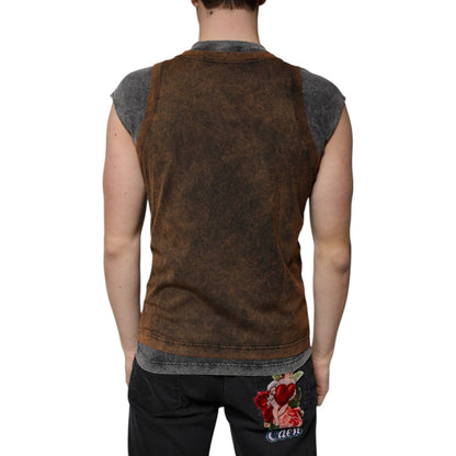 Dolce & Gabbana Brown Cotton Crew Neck Sleeveless T-shirt
