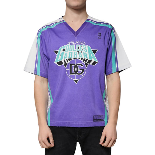 Dolce & Gabbana Dolce & Gabbana Purple Logo Jersey Cotton V-neck T-shirt TSH87335-40