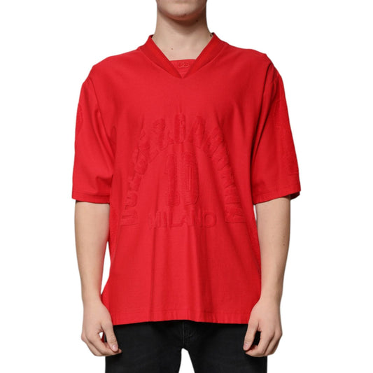 Dolce & Gabbana Red Cotton V-neck Short Sleeves T-shirt