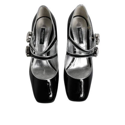 Dolce & Gabbana Black Patent Leather Crystal Mary Jane Pumps Shoes