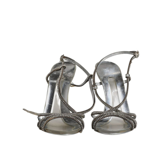 Dolce & Gabbana Silver Crystal Slingback KEIRA Sandals Shoes