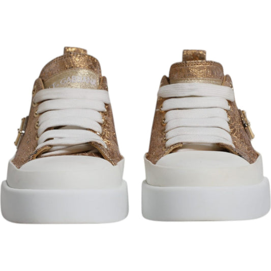 Dolce & Gabbana Dolce & Gabbana Gold White Logo Low Top Sneakers Shoes LA12139-35 1728,67345645728,Dolce & Gabbana,EU35/US4.5,Gold,Material: 62% Calf Leather 27% Viscose 3% Polyester 5% Nylon 3% Acetate,Preowned / Defect,Shoes,Sneakers - Women - Shoes,Wom