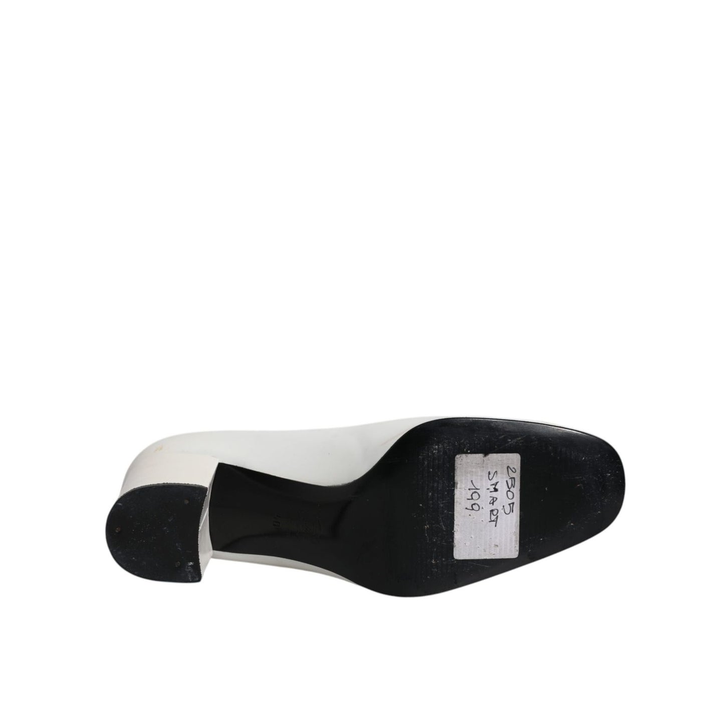 Dolce & Gabbana White Leather Block Heels Pumps Shoes