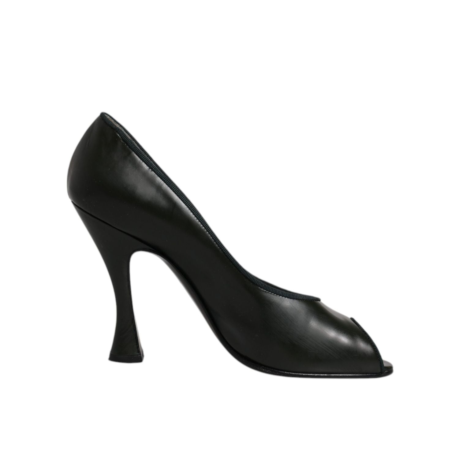 Dolce & Gabbana Green Leather Peep Toe Heels Pumps Shoes