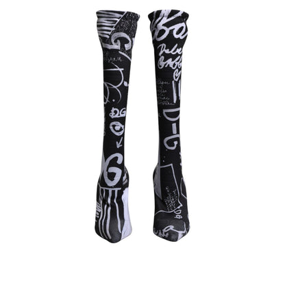 Dolce & Gabbana Black Logo Stretch Heels High Boots Shoes