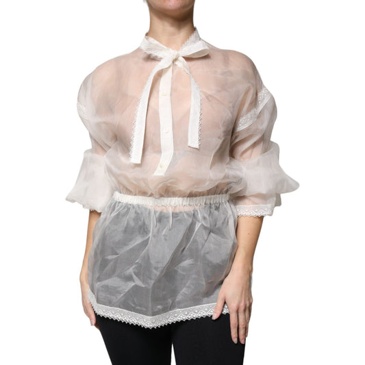 Dolce & Gabbana Dolce & Gabbana White Ascot Collar Long Sleeves Blouse Top TSH86822-42 1728,67345645728,Clothing,Dolce & Gabbana,IT42|M,Material: 90% Silk 10% Cotton,New with tags,Tops & T-Shirts - Women - Clothing,White,Women,Women - Clothing