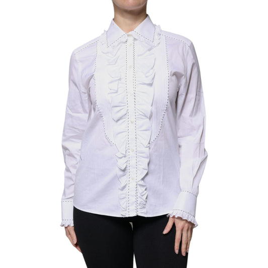 Dolce & Gabbana Dolce & Gabbana White Cotton Long Sleeves Ruffle Collar Top TSH86824-38 1728,67345645728,Clothing,Dolce & Gabbana,IT38 | XS,Material: 100% Cotton,Preowned / Defect,Tops & T-Shirts - Women - Clothing,White,Women,Women - Clothing