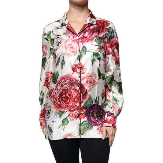 Dolce & Gabbana Dolce & Gabbana White Peony Silk Long Sleeves Collared Blouse Top TSH86827-38 1728,67345645728,Clothing,Dolce & Gabbana,IT38 | XS,Material: 100% Silk,New with tags,Tops & T-Shirts - Women - Clothing,White,Women,Women - Clothing